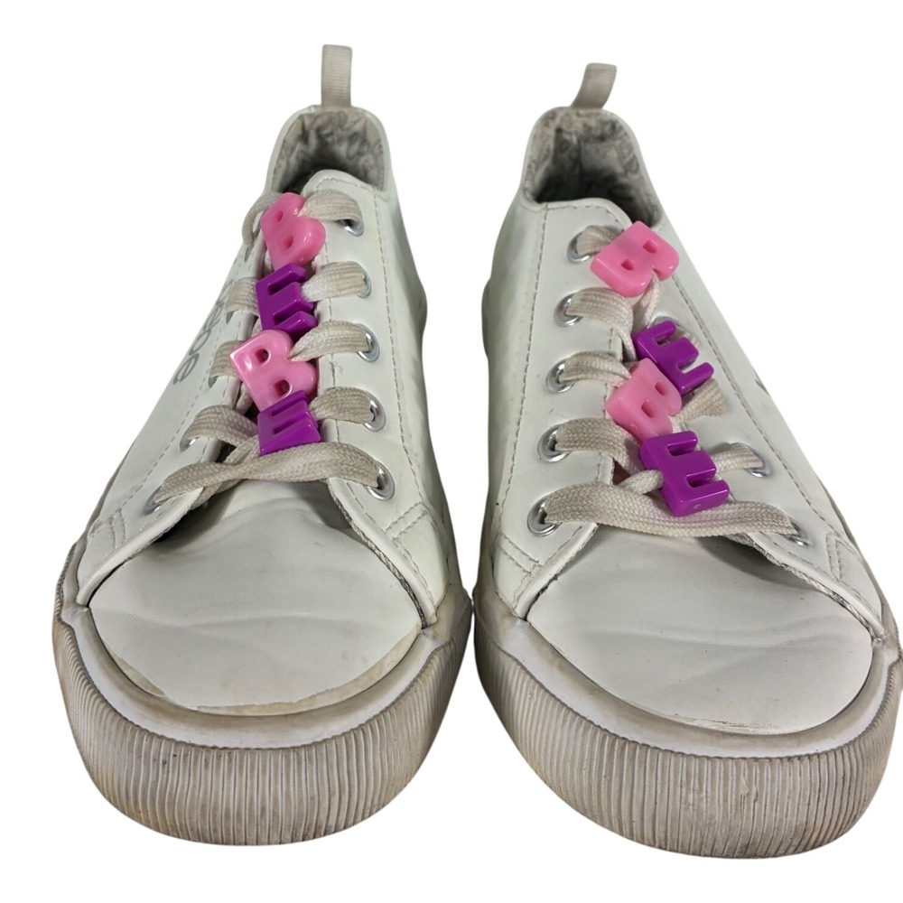 Bebe Girls White Rhinestone Low Top Sneakers Pink Purple Charms Size 3 Kids‎